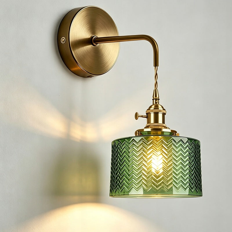 Modern Gold Wall Lamp Green Glass Shade E27 Adjustable Cord Light Fixture