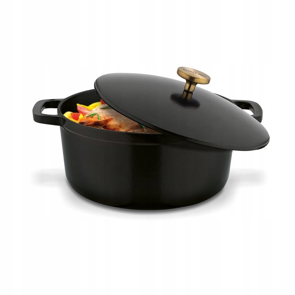 Modern cast iron gooseberries with enamel coating black 5 L