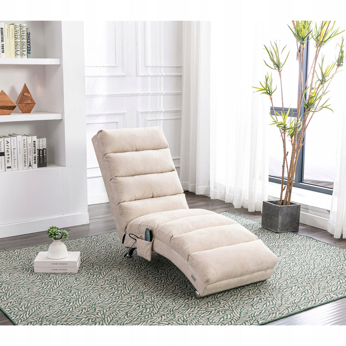 Modern reclining chair with gentle vibrations (beige linen) Packaging status original