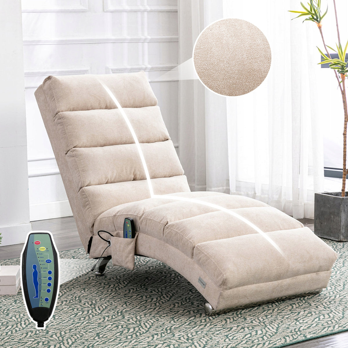 Modern reclining chair with gentle vibrations (beige linen)