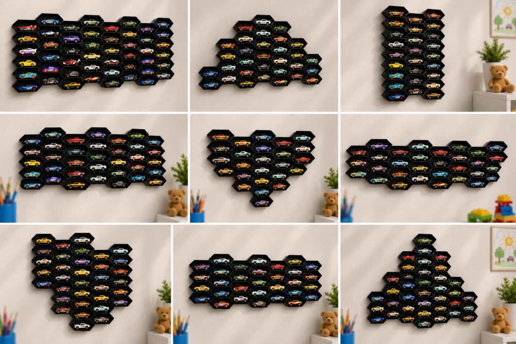 Modular Organizer shelf for resoraki cars on the wall HEXHIVE 1:64 Manufacturer code HEXHIVE_BLACK_BLACK