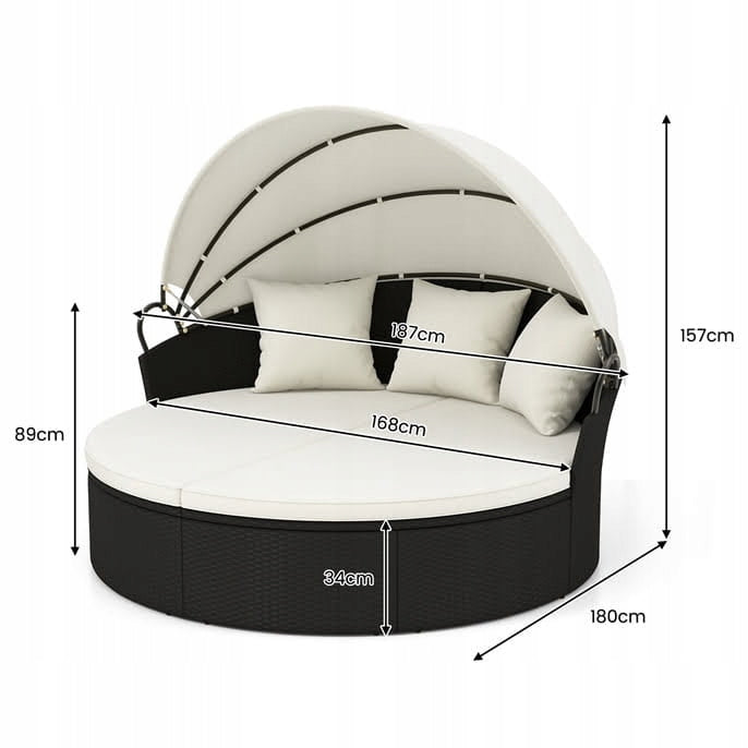 Modular Rattan Garden Lounger with Retractable Canopy Manufacturer code HW71564WH+A
