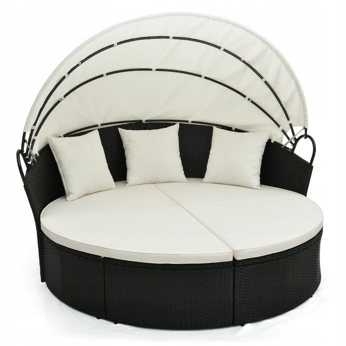 Modular Rattan Garden Lounger with Retractable Canopy