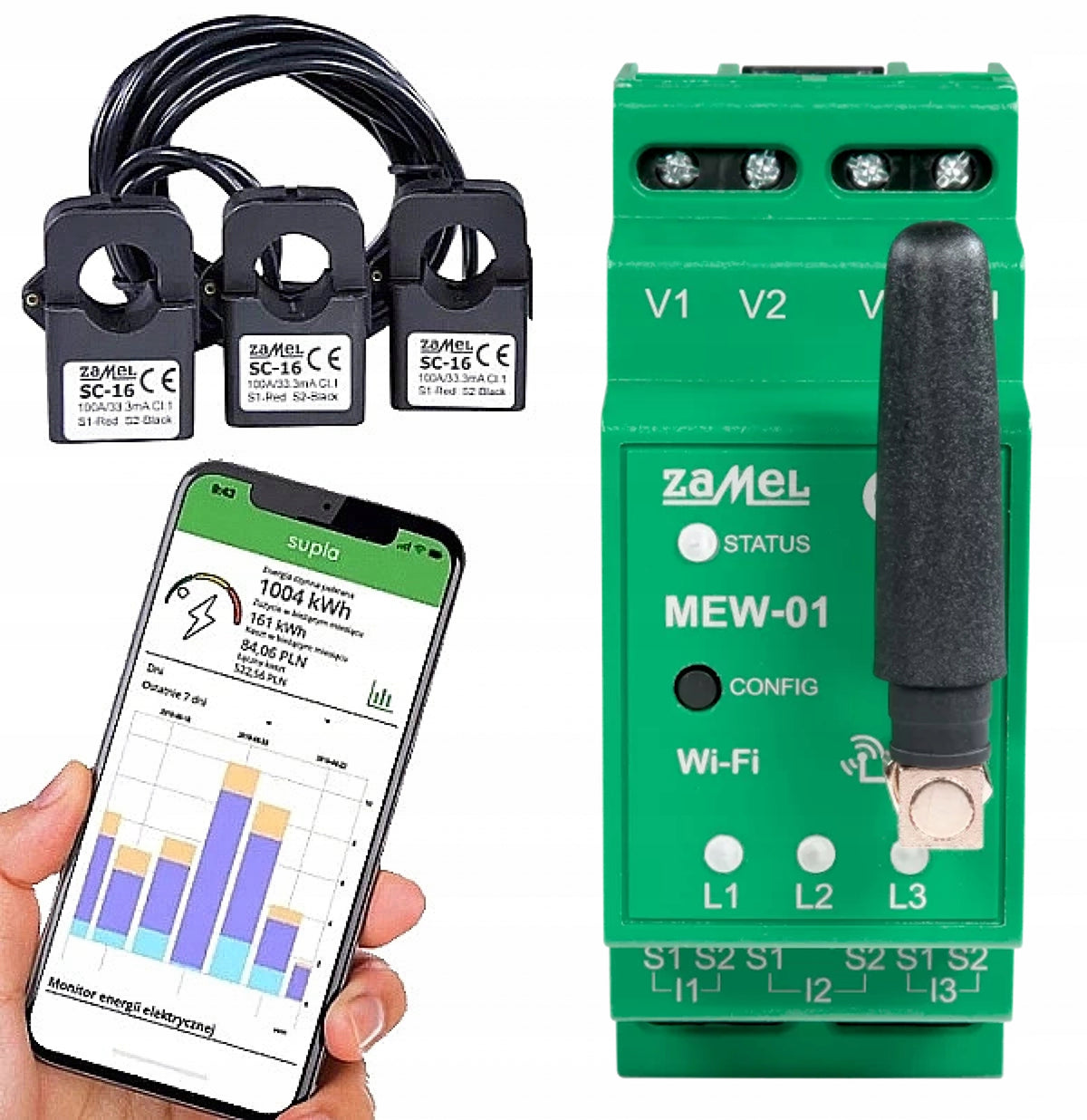 Monitor Electricity Meter Wi-Fi Current 3F+N SUPLA 3-phase ZAMEL