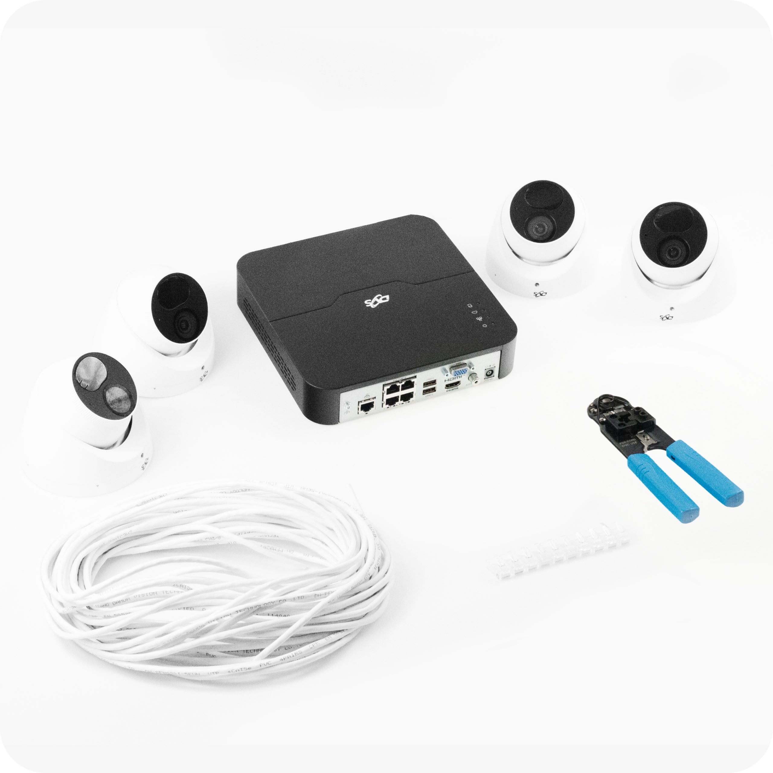 Monitoring Kit 4 Outdoor IP PoE Dome Cameras 5Mpx Plot Company Packaging status original