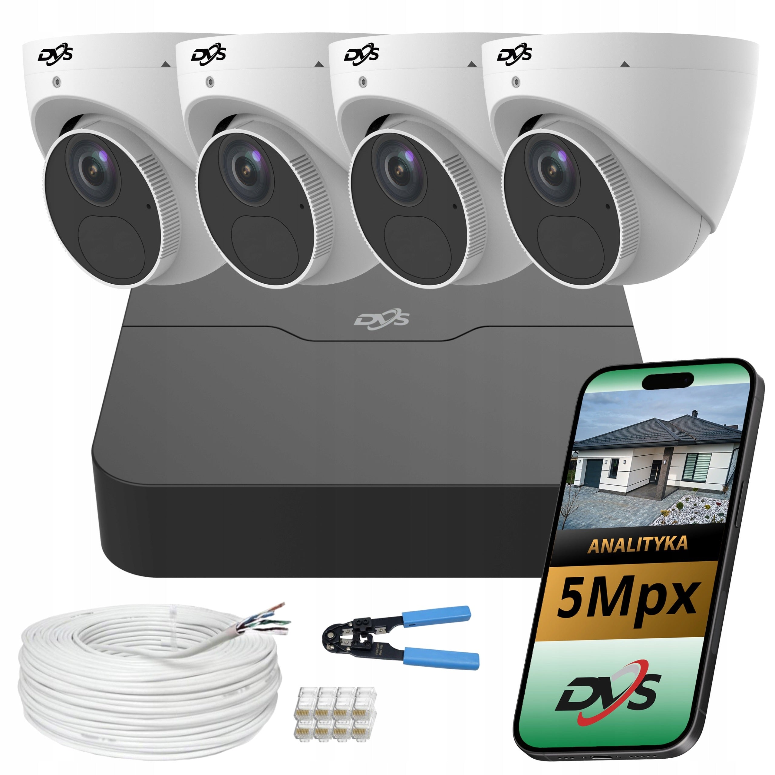 Monitoring Kit 4 Outdoor IP PoE Dome Cameras 5Mpx Plot Company