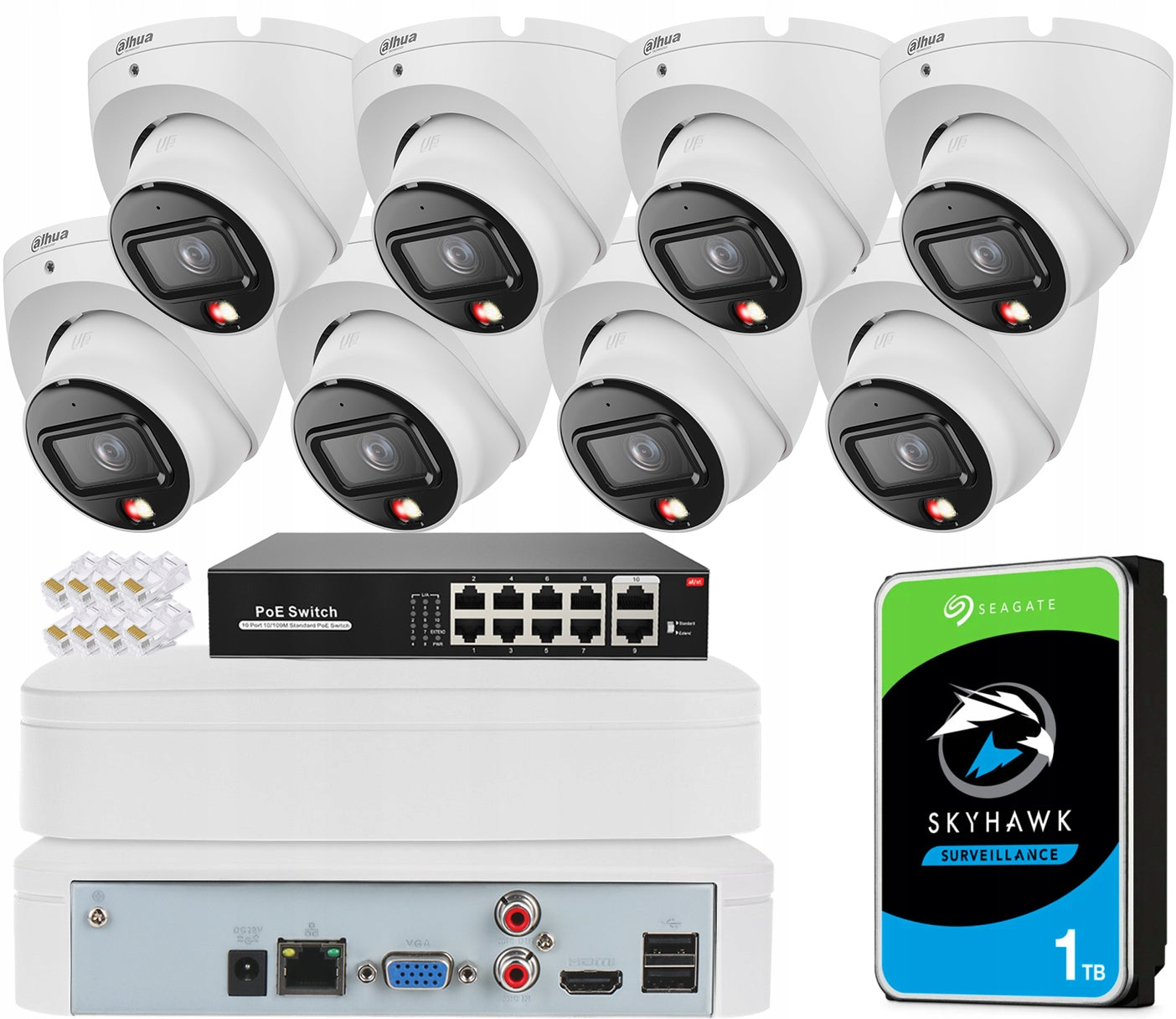 Monitoring Kit 8 Cameras IPC-HDW1639T-A-IL 6Mpx Day/Night Full Color PoE