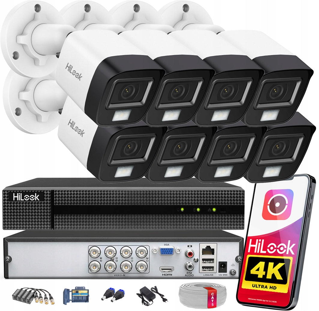 Monitoring Kit 8 Cameras TurboHD 8Mpx 4K HiLook by Hikvision Twisted Pair