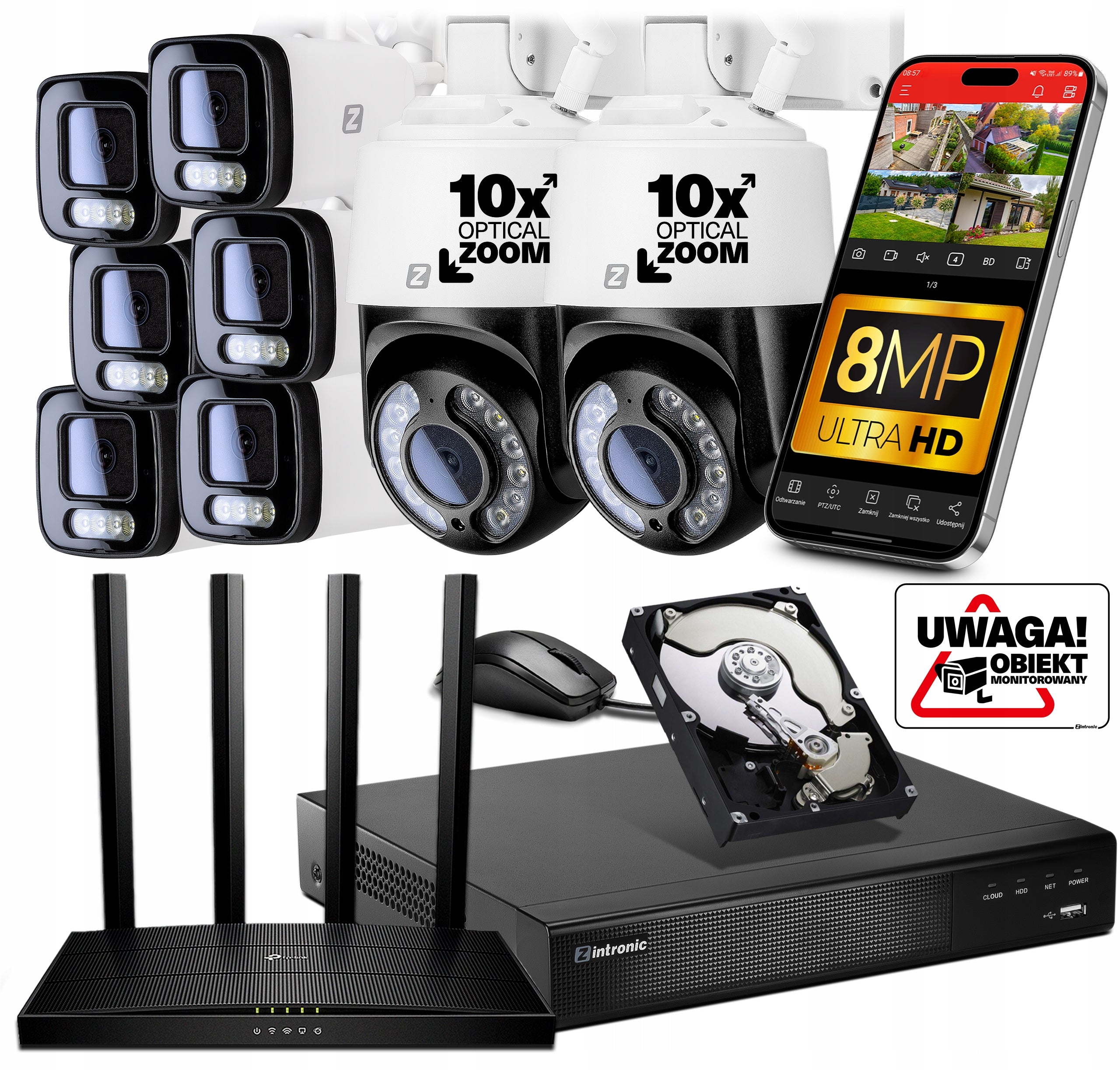 Monitoring Kit 8 WiFi Cameras 8Mpx 10x Optical Zoom