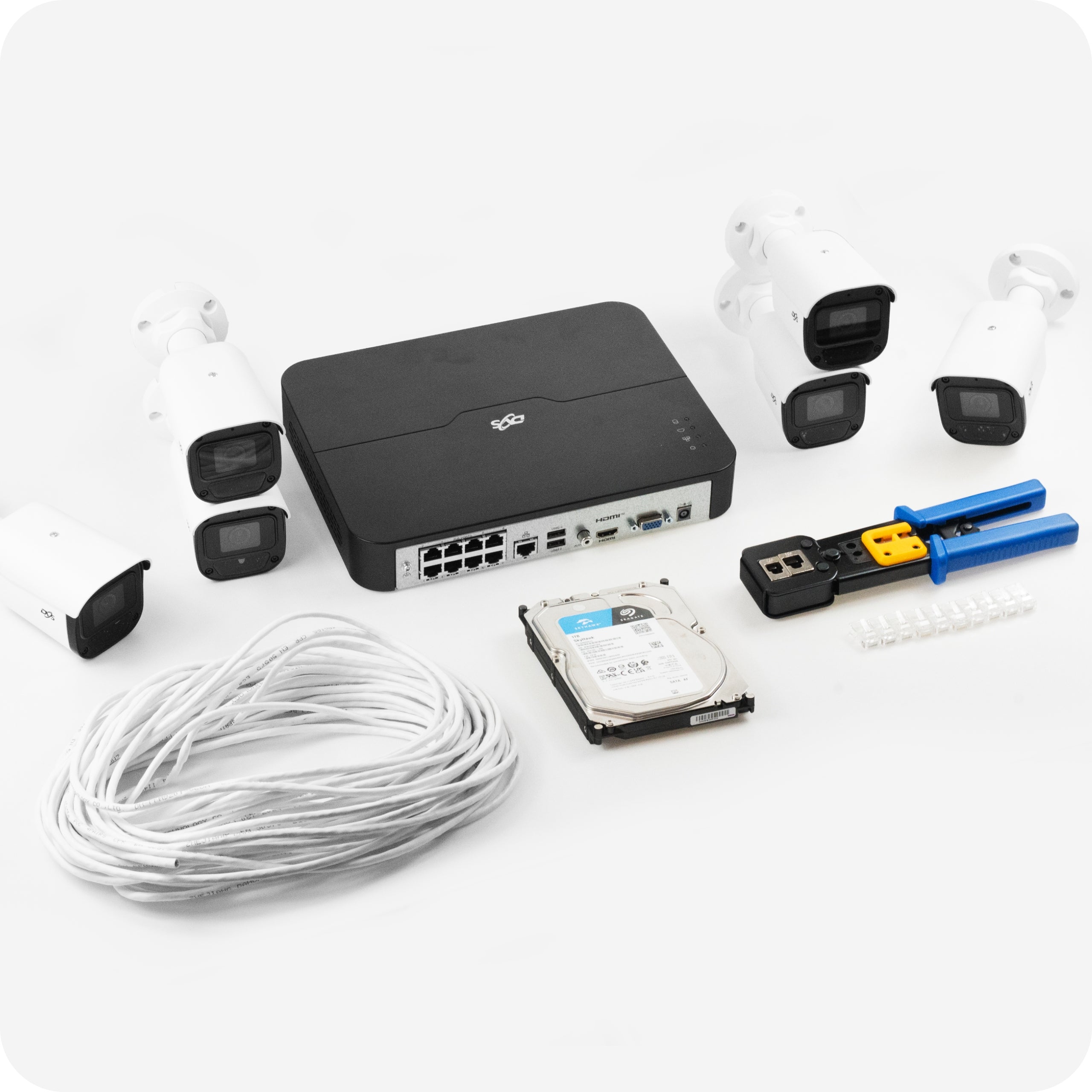 Monitoring kit 6 PoE IP cameras 5Mpx horn drive 1TB company shop AI DVS Packaging status original