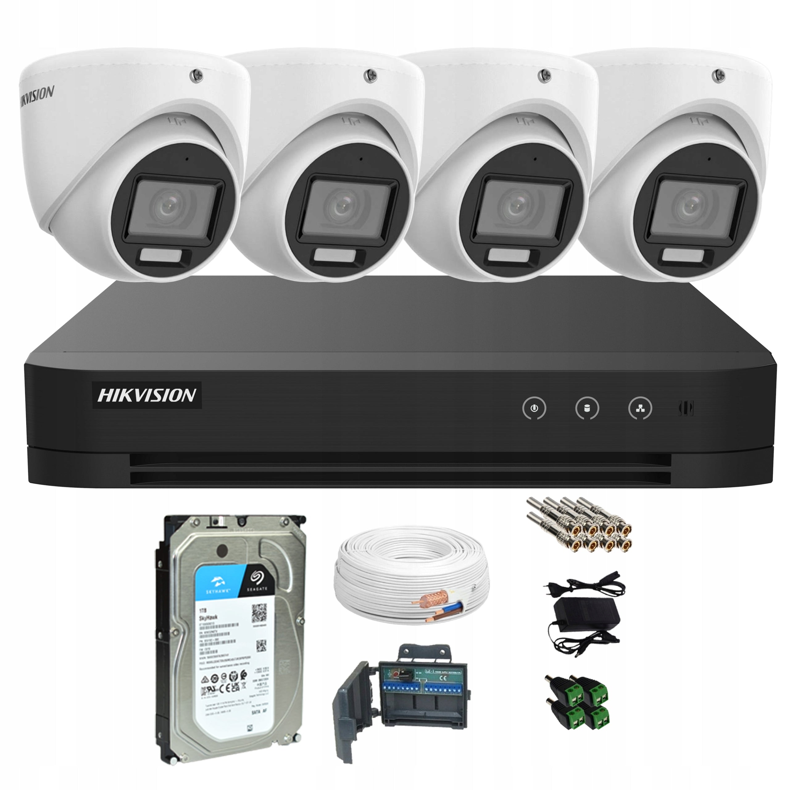 Monitoring kit Hikvision 4 domes 4K 8Mpx IR LED AI AcuSense disk 1TB Packaging status original