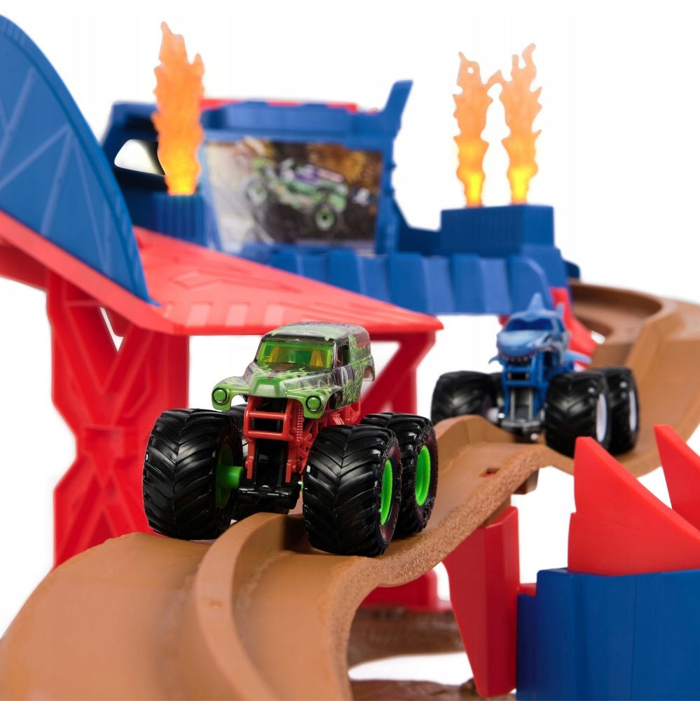 Monster Jam Car Track SUPERCHARGE SPEEDWAY Loop Light 2 Trucks Brand Spin Master