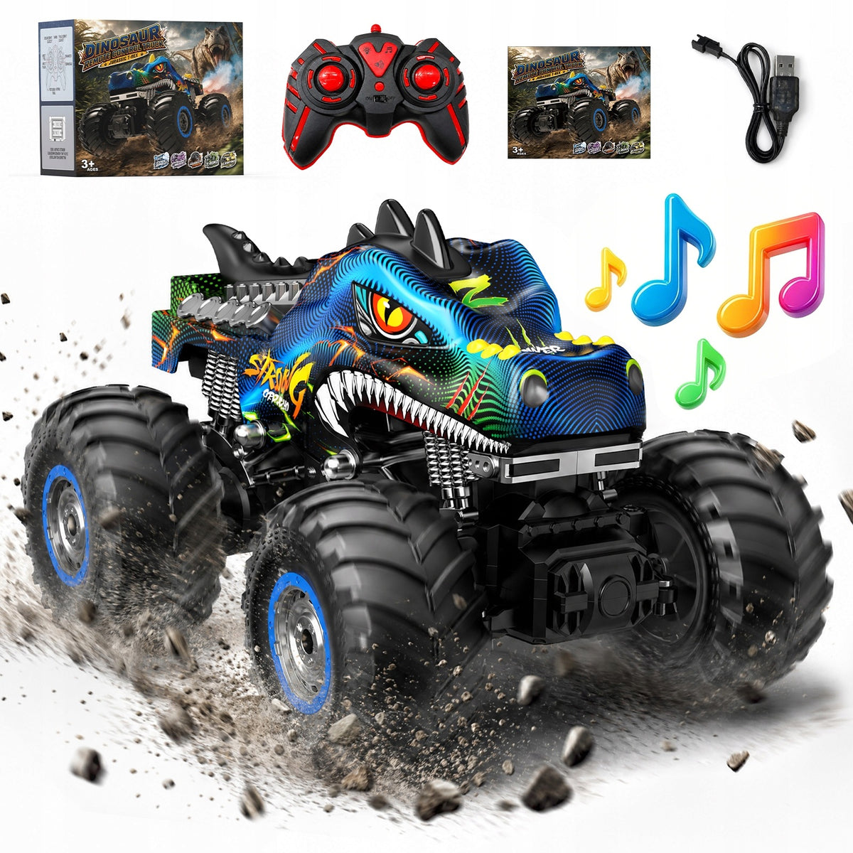 Monster Truck Dino Remote Controlled Off-Road Car with Smoke Effect