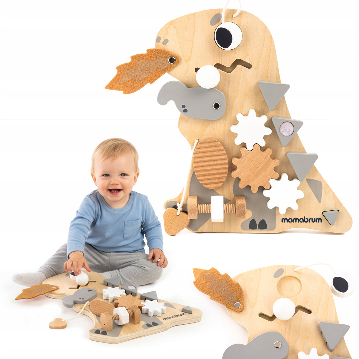 Montessori Manipulation Board 10in1 Wooden Sensory Dinosaur