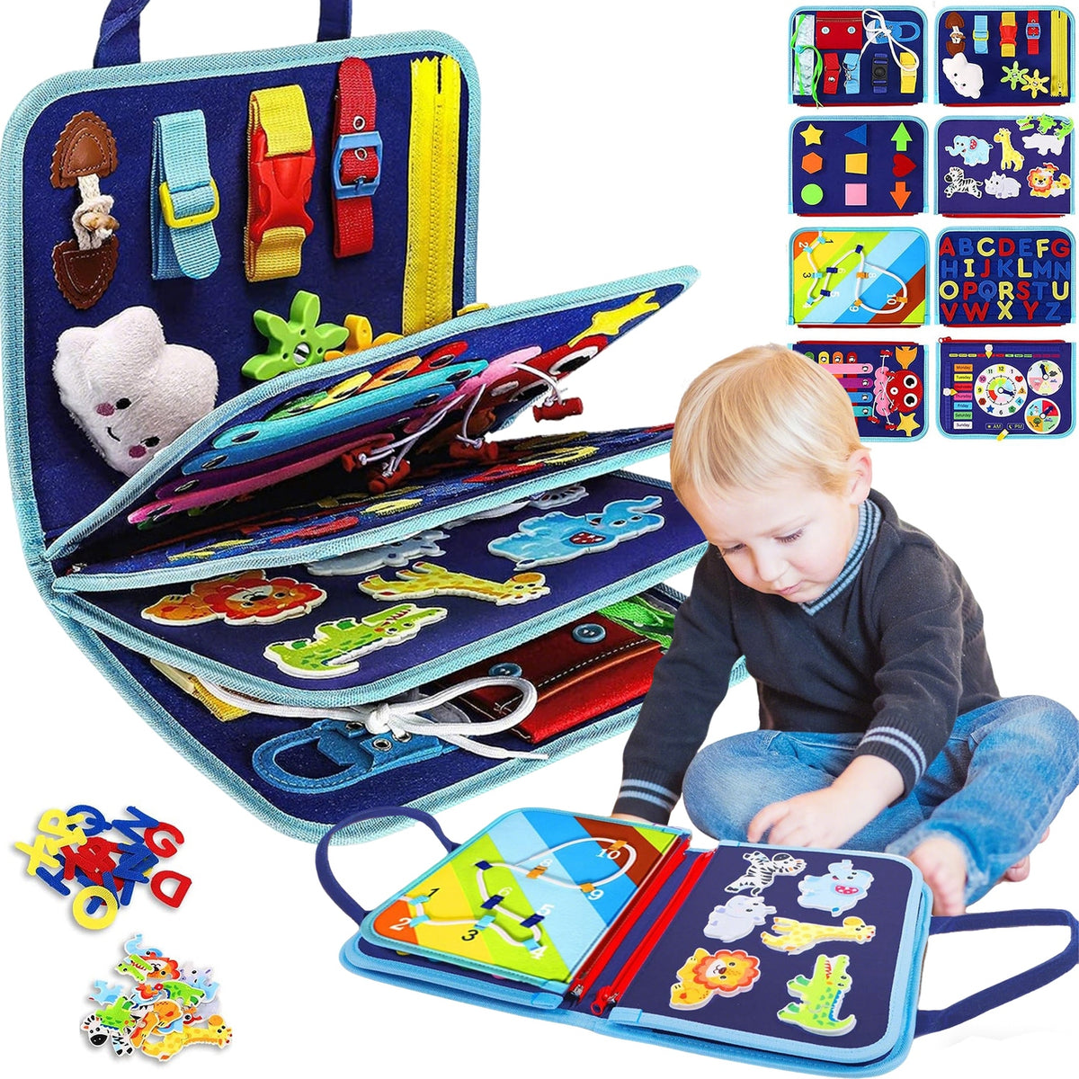 Montessori Manipulation Board Educational Book Blue Dinosaurs