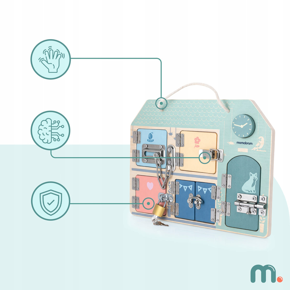 Montessori Manipulation Board Wooden Sensory House with Locks Packaging status original