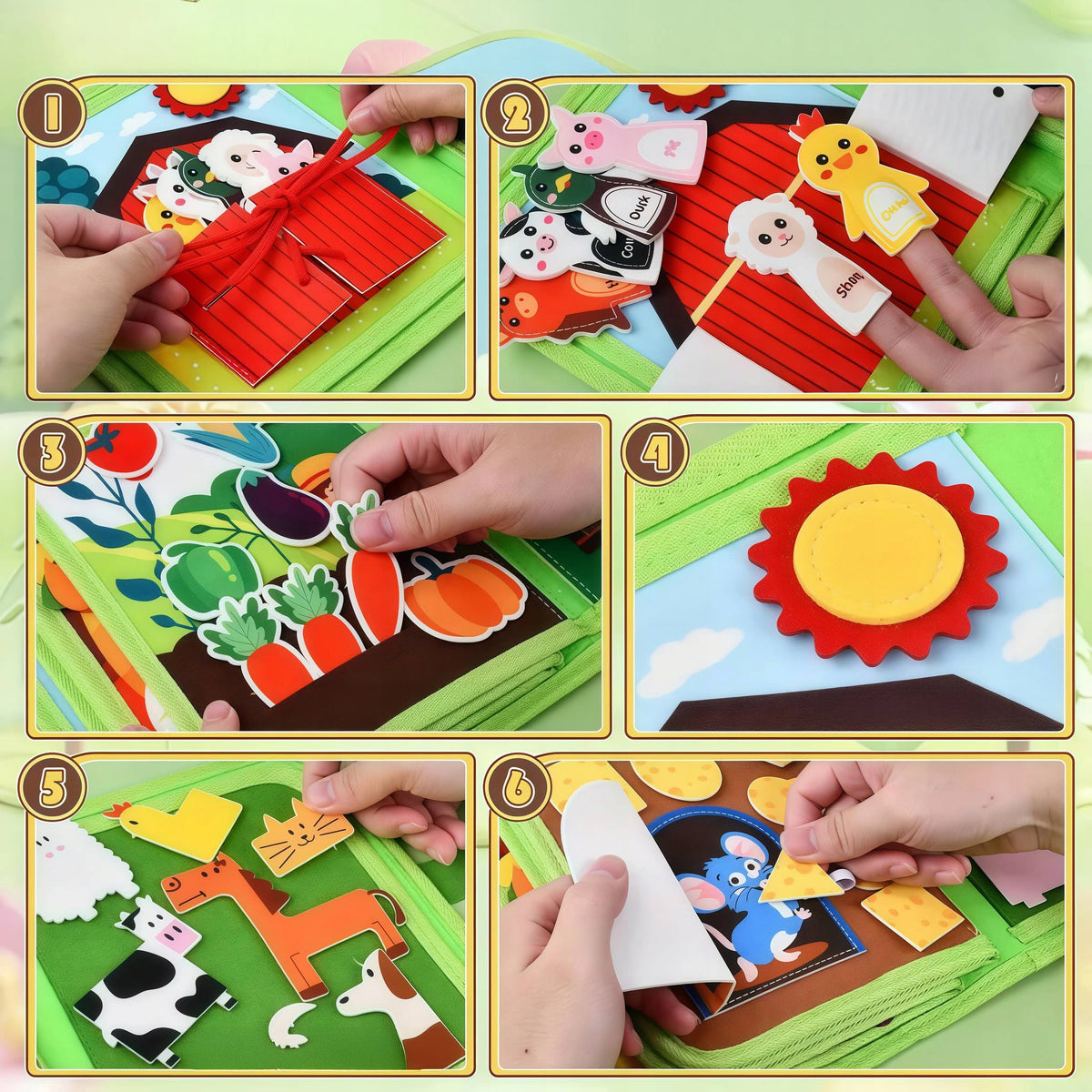 Montessori SENSORY BOOK felt farm 3D, 25 elements, with Velcro Manufacturer code Zabawki dla dziecka prezent zabawka choinka