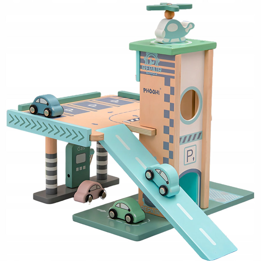 Montessori Toy Wooden Parking Garage Elevator Station Toy for Kids