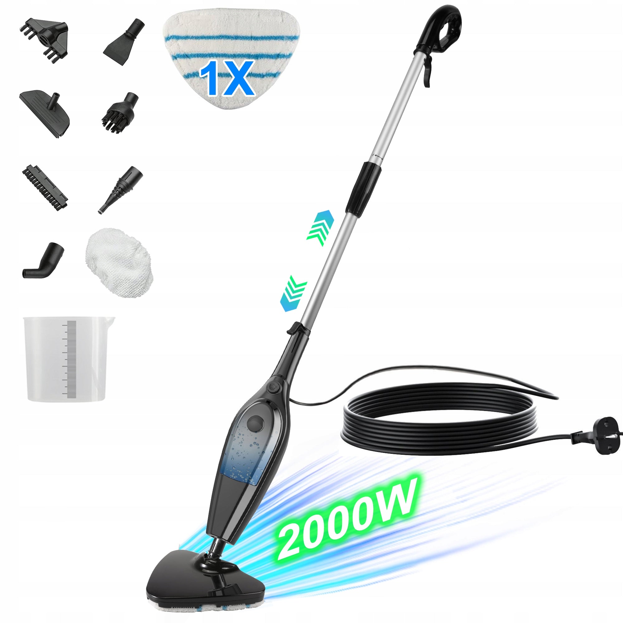 Mop parowy 2000 W Usuwa do 99,9% bakterii i wirusów
