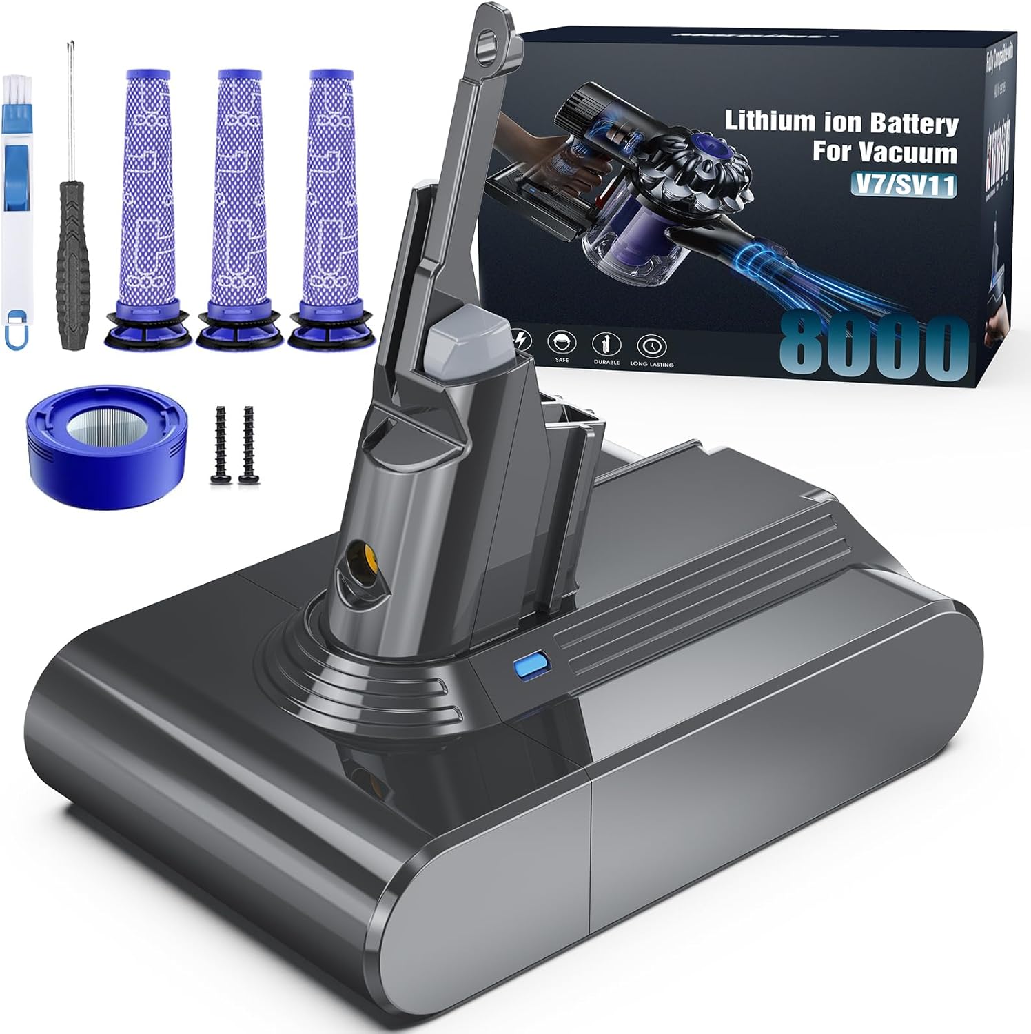 Morpilot 8000mAh Battery for Dyson V7 SV11 Filter Replacement Kit