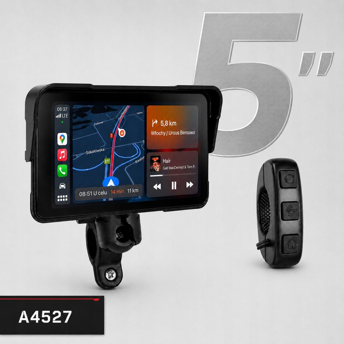 Motorcycle Touch Screen CarPlay / Android Auto 5” Podofo A4527 Packaging status original