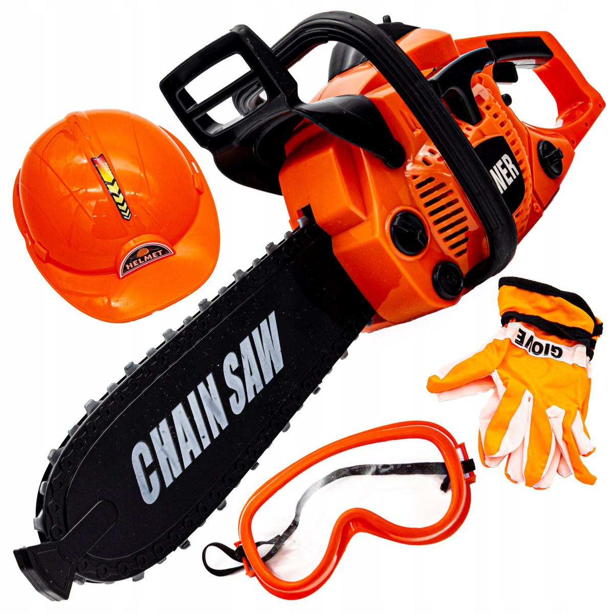Motorized Combustion Chainsaw for Baby Helmet Glasses Gloves Sound Color orange