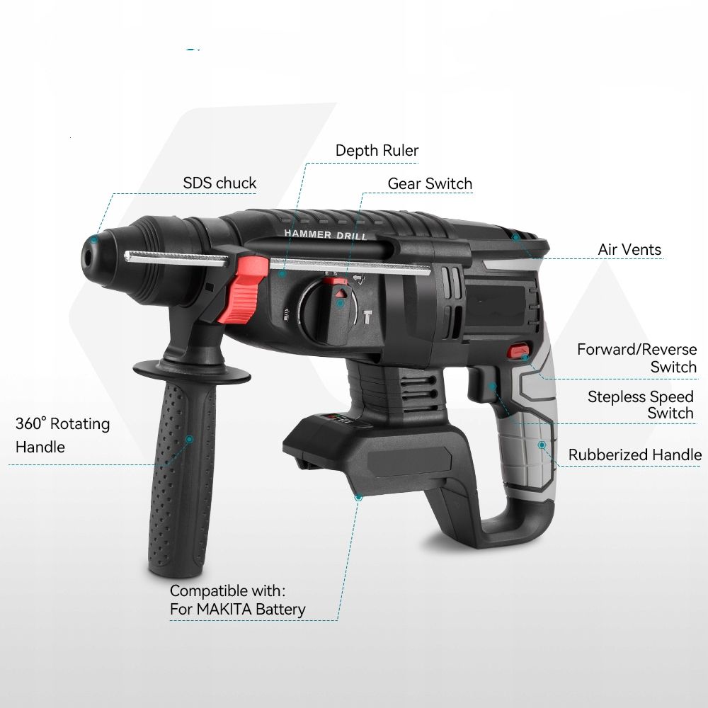 Młotowiertarka udarowa akumulatorowa 19-21V bez szczotkowa Aku. Makita Type drill