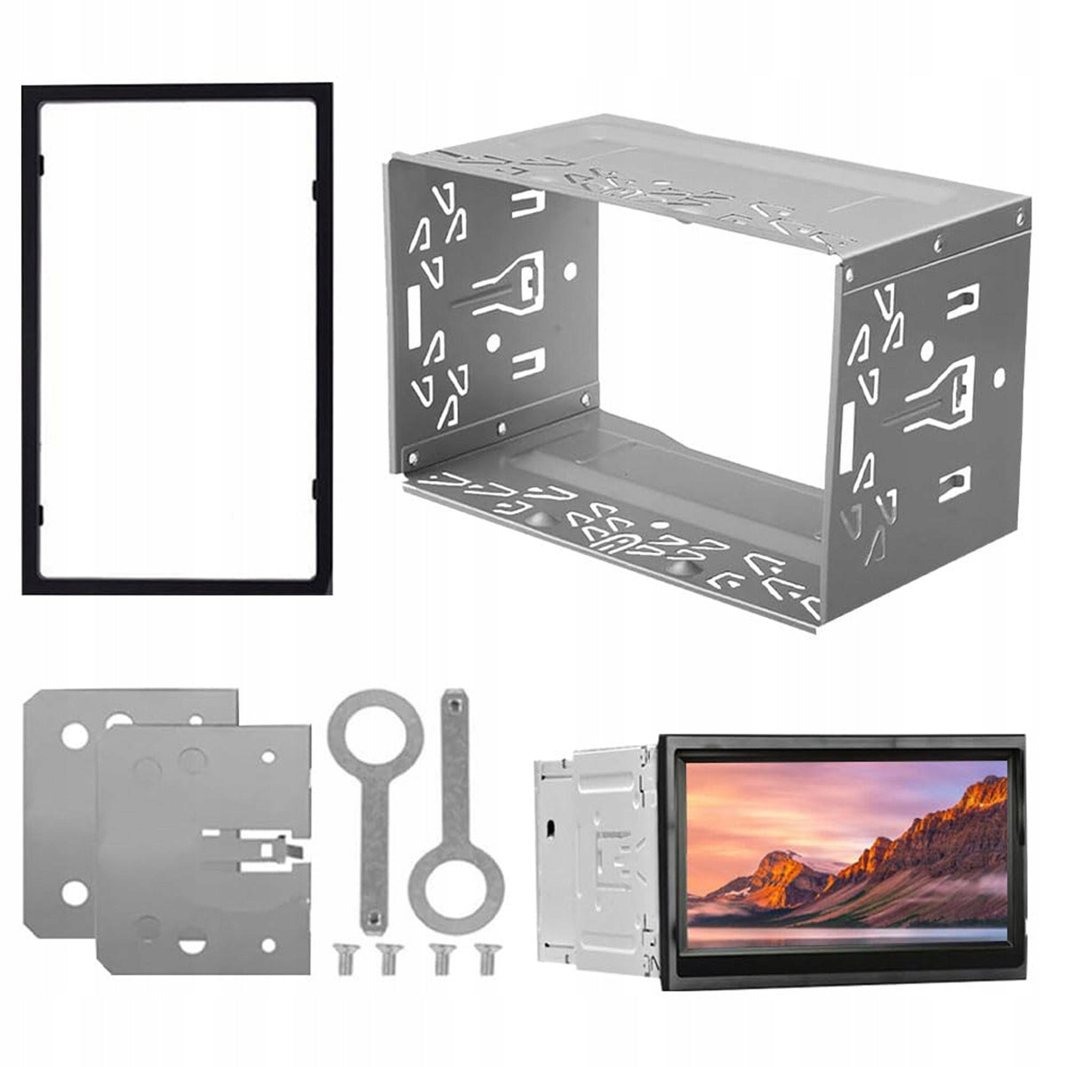 Mounting Pocket + Masking Frame + Handles + 2DIN 7" Radio Keys Packaging status original