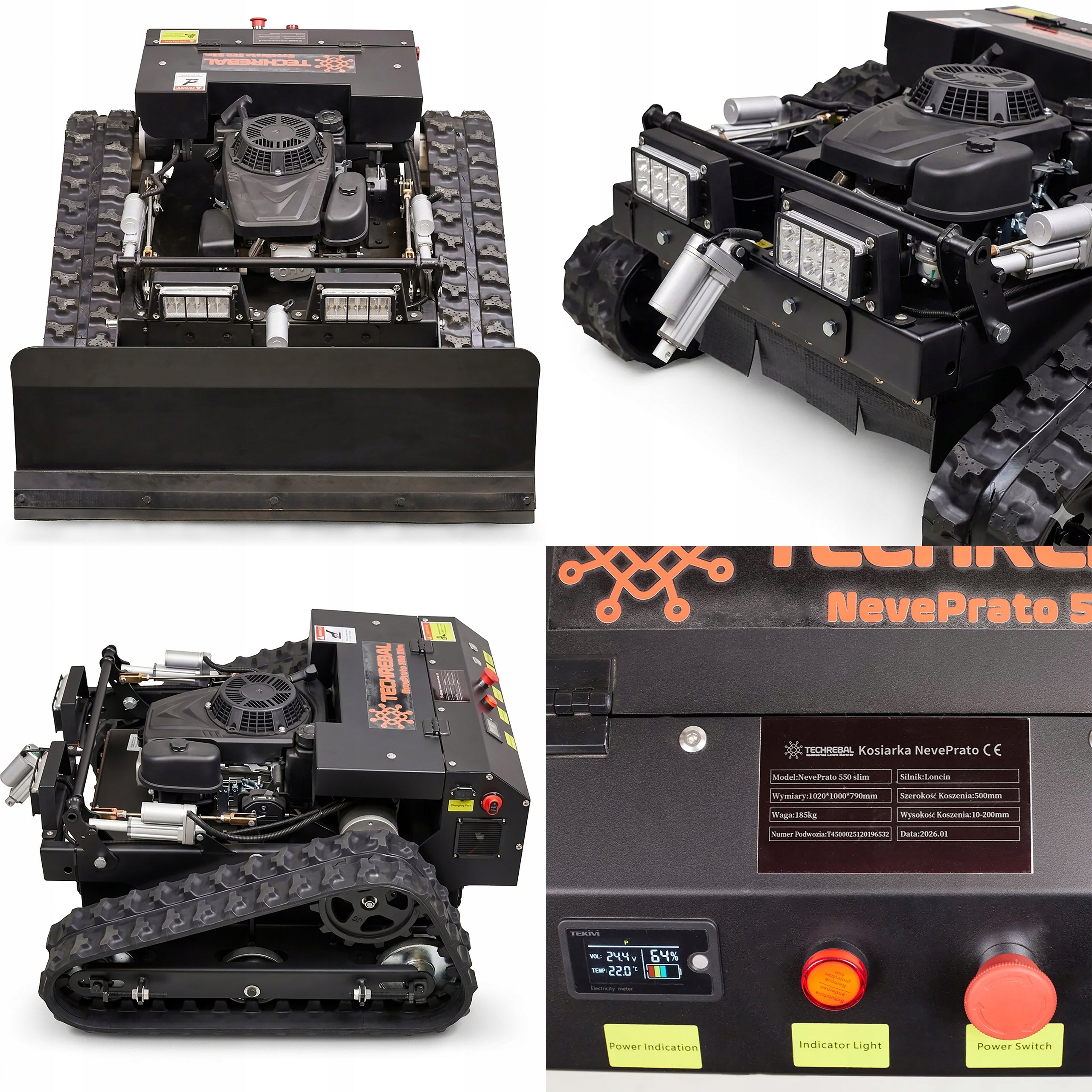 Mower Robot Remote Controlled 55cm Loncin 9,5HP Tracks Plough 2in1 RC Manufacturer code Techrebal NevePrato 550 slim czarna