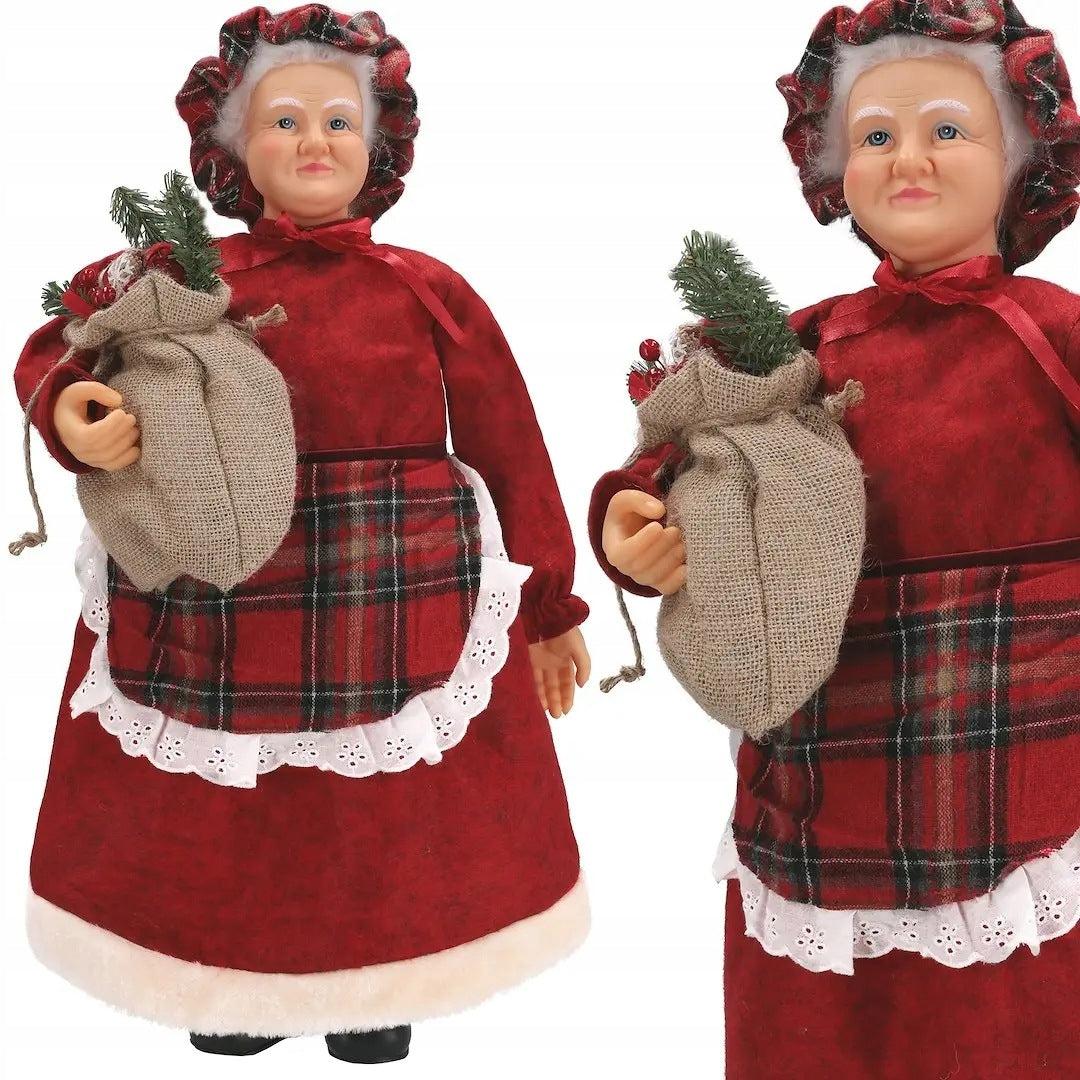 Mrs. Santa Claus made of fabric with sleds and skis, Christmas tree, lantern, 60cm Brand Jumi