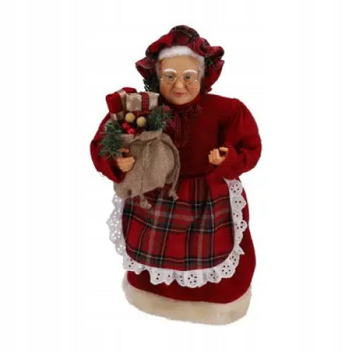 Mrs. Santa Claus made of fabric with sleds and skis, Christmas tree, lantern, 60cm