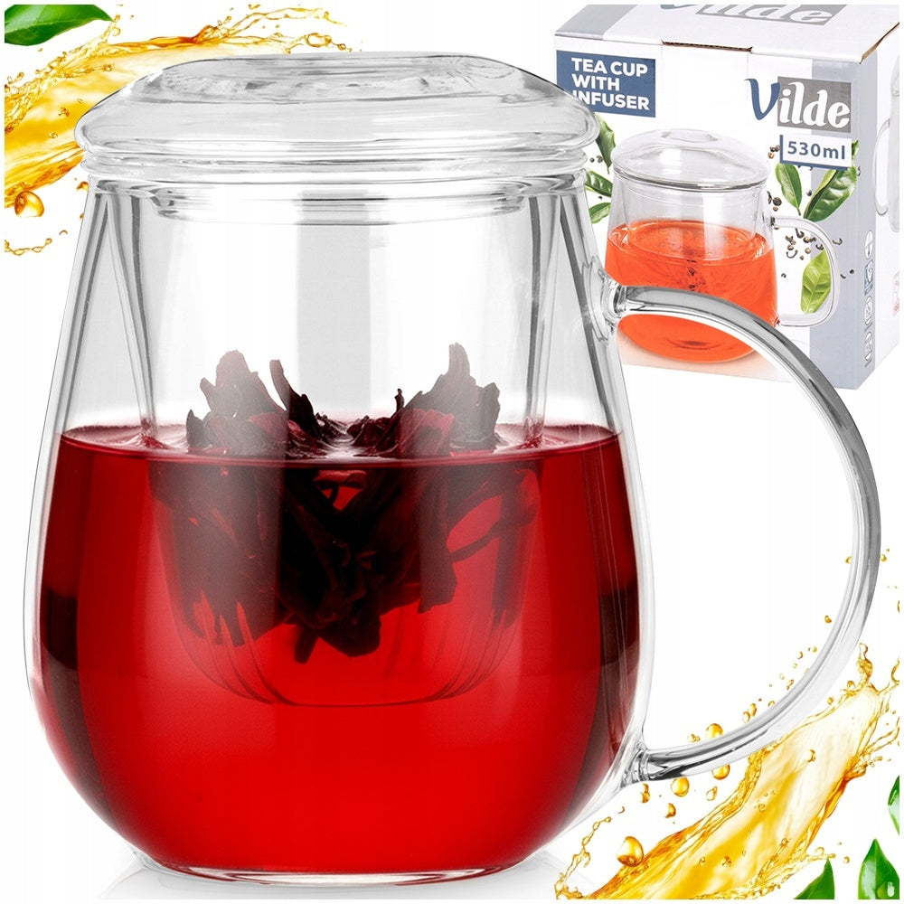 Mug WITH INFUSER lid glass infuser for tea herbs 530 ml