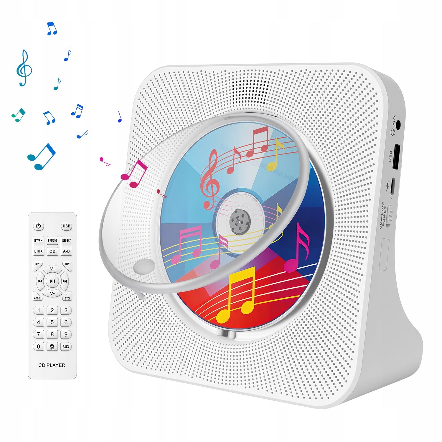 Multi-function CD player with Bluetooth and display, white