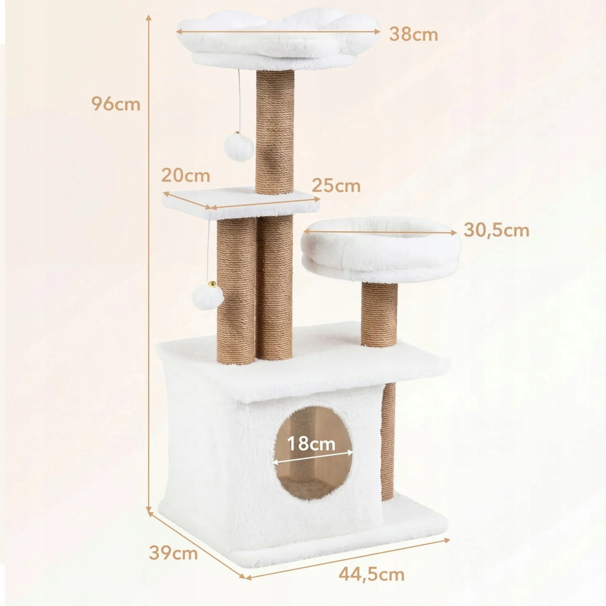 Multi-level cat scratcher with cottage and 2 balls Height (cm) other