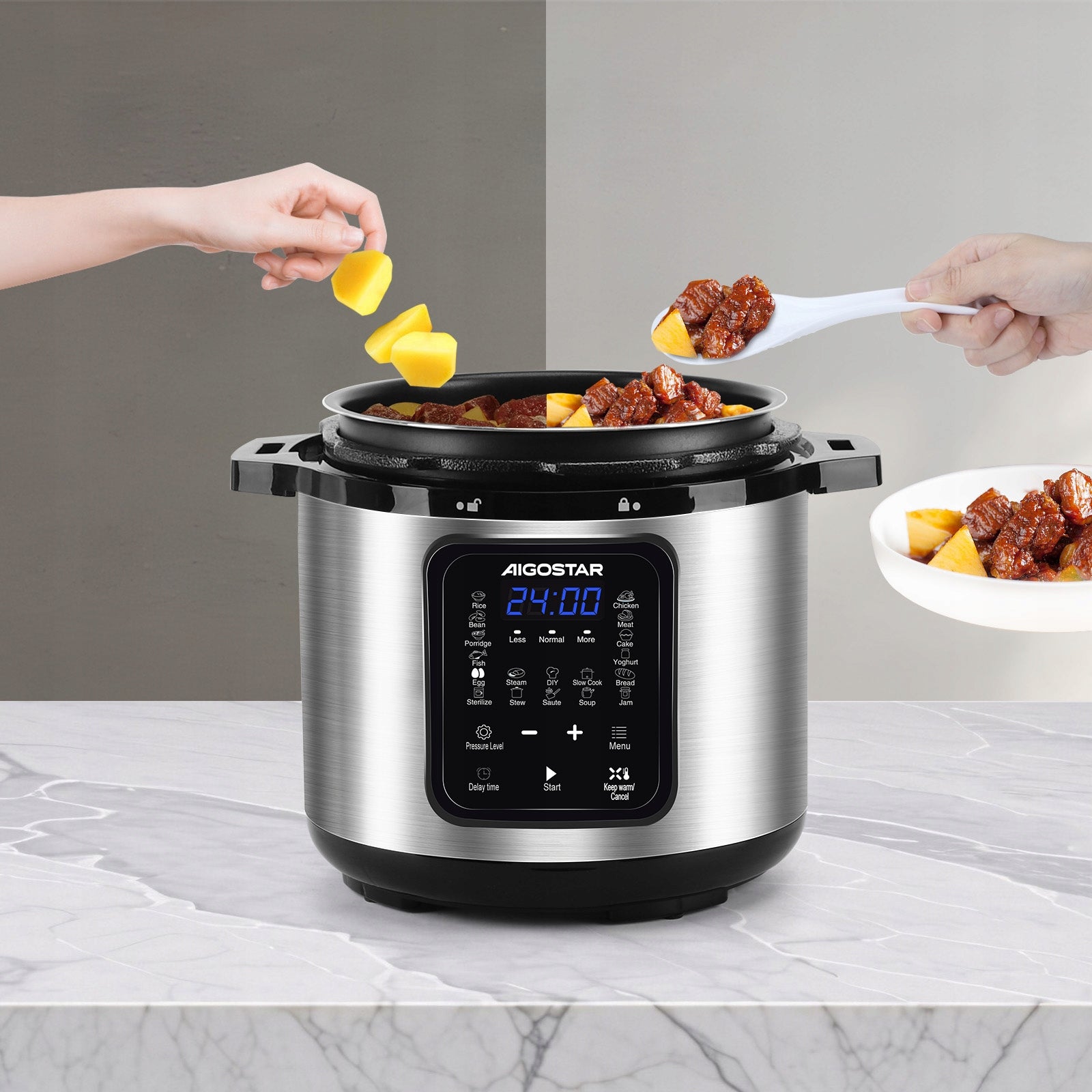 Multicooker Electric Pressure Cooker 6L 1000W 18 Programs Timer Aigostar Manufacturer code B302024EH