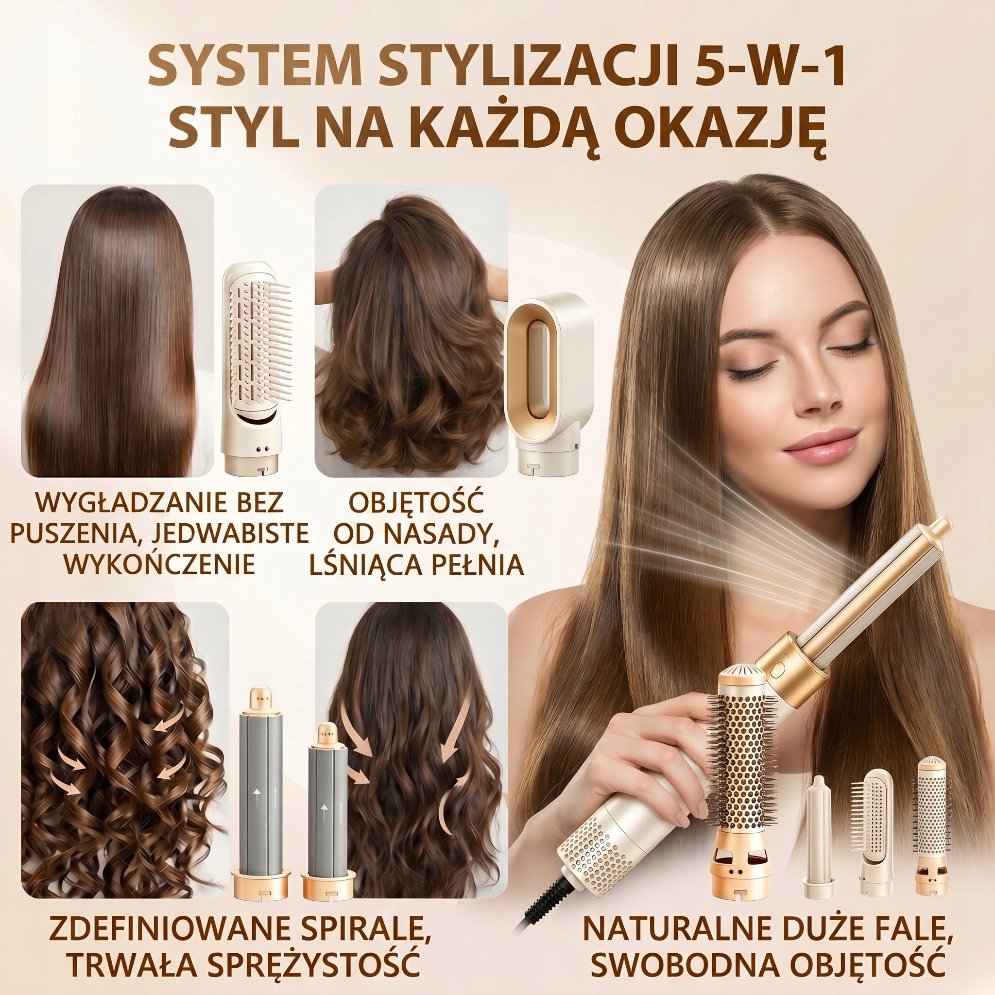 Multifunctional Hair Styler 5in1, 5 Interchangeable Caps Packaging status original