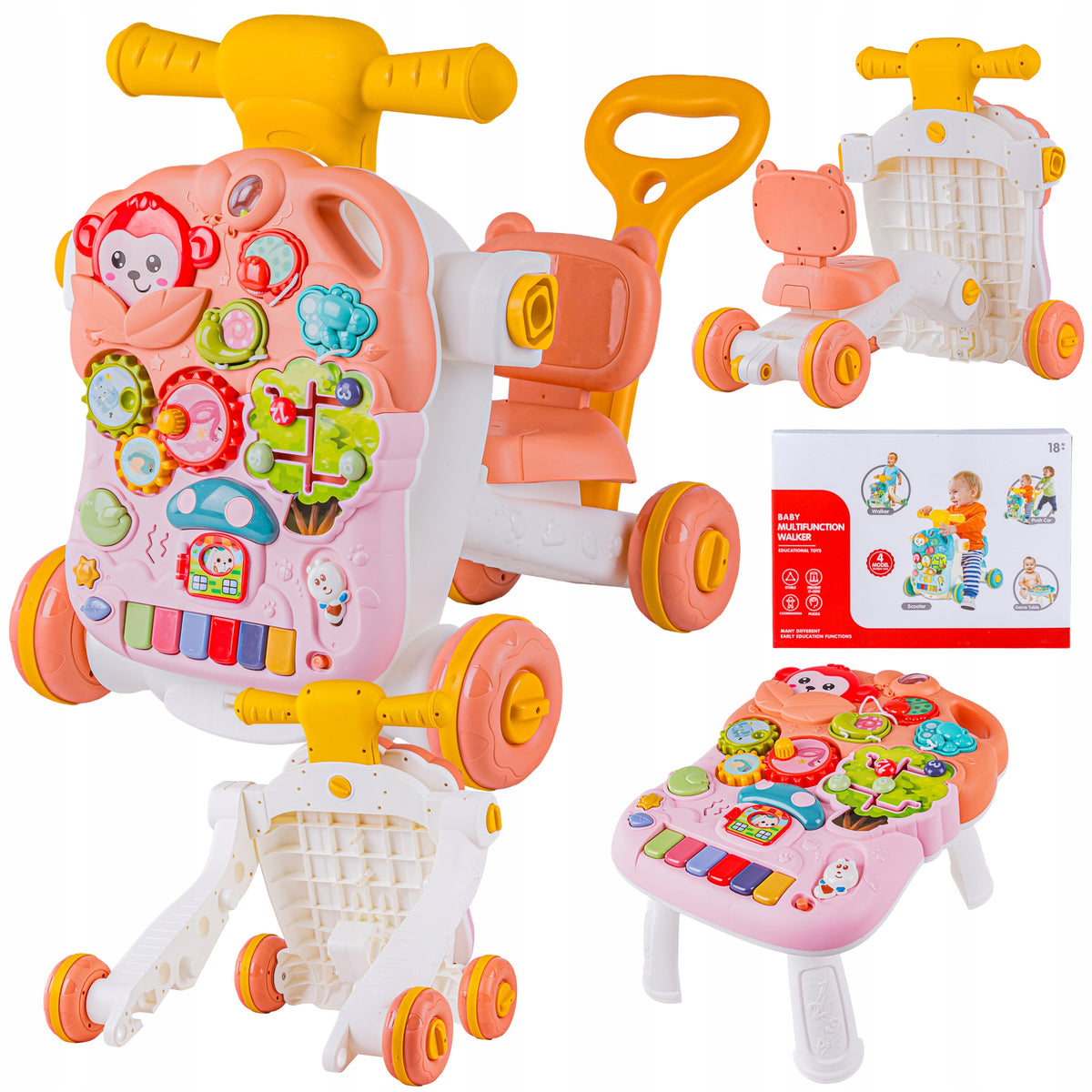 Multifunctional Interactive Ride-On Pusher Walker Educational Table 4in1