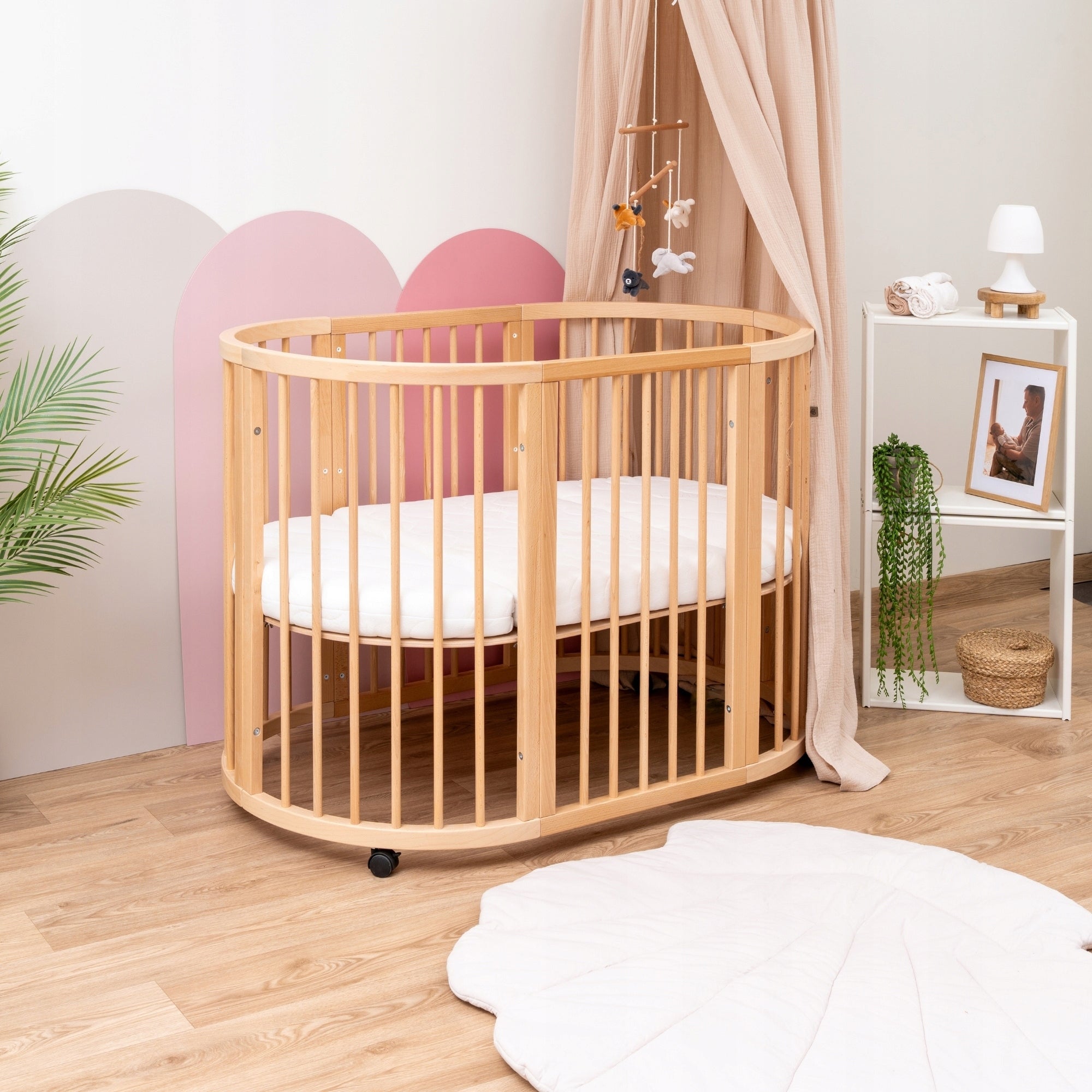 Multifunctional children's cot NOVA wooden 4 levels with mattress beech