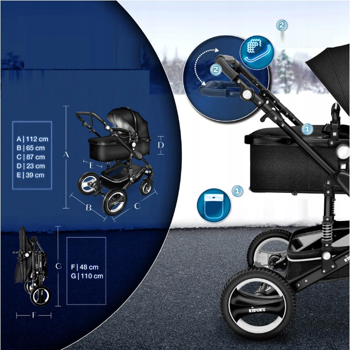 Multifunctional stroller 3in1 Black Kiduku gondola, stroller, with car seat Brand Kiduku