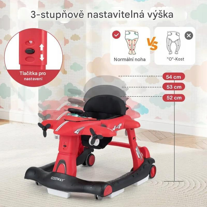 Multifunctional walker 6 in 1 3-degree height adjustment red Brand Costway