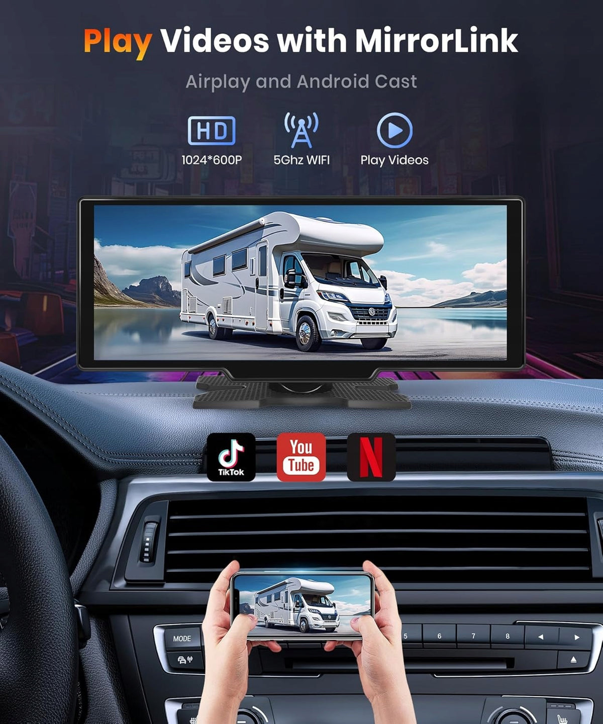 Multimedia transmitter 10.26", screen with reversing camera Podofo Brand Podofo