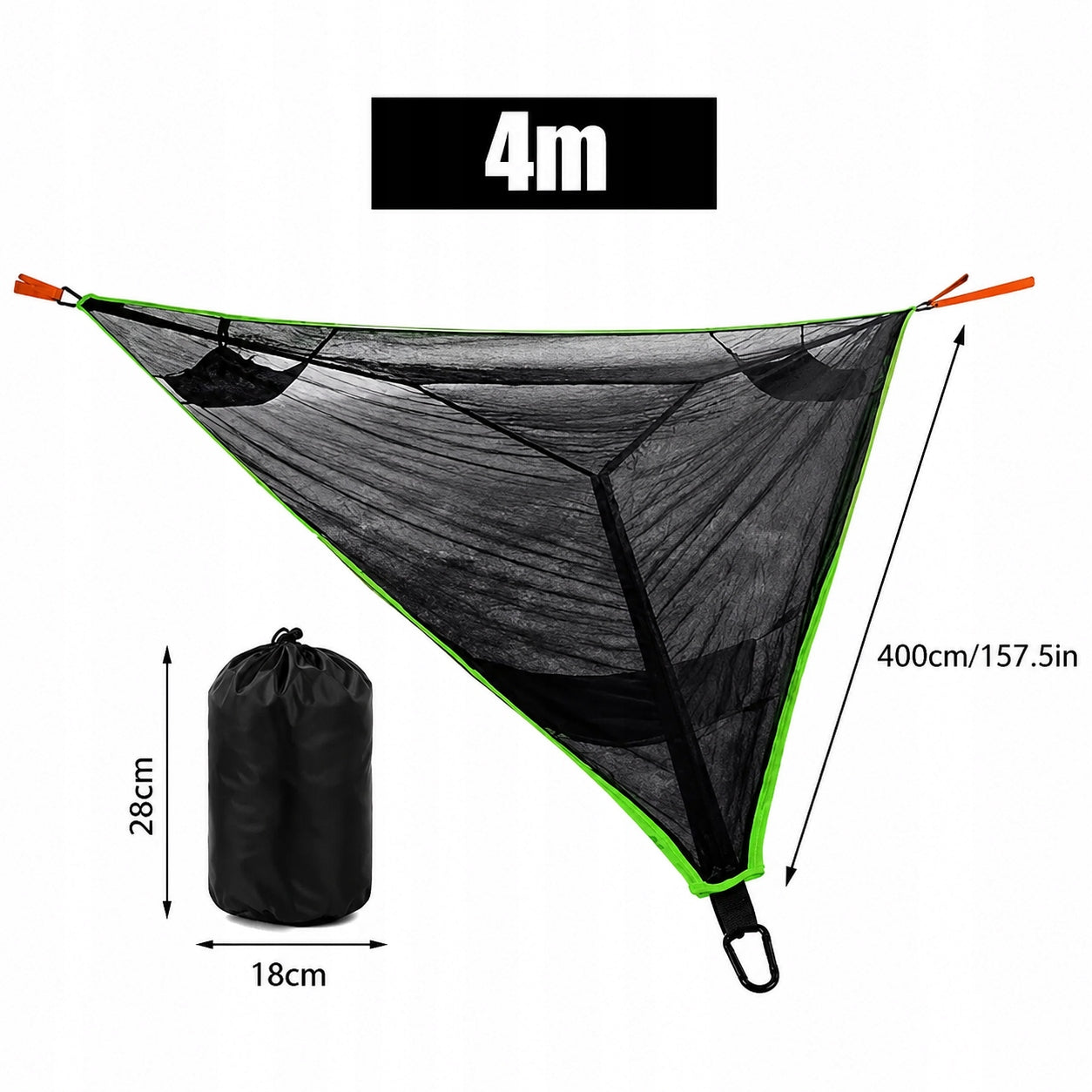 Multiplayer LARGE triangular hammock camping trekking garden BLACK 400x400x400 Packaging status original