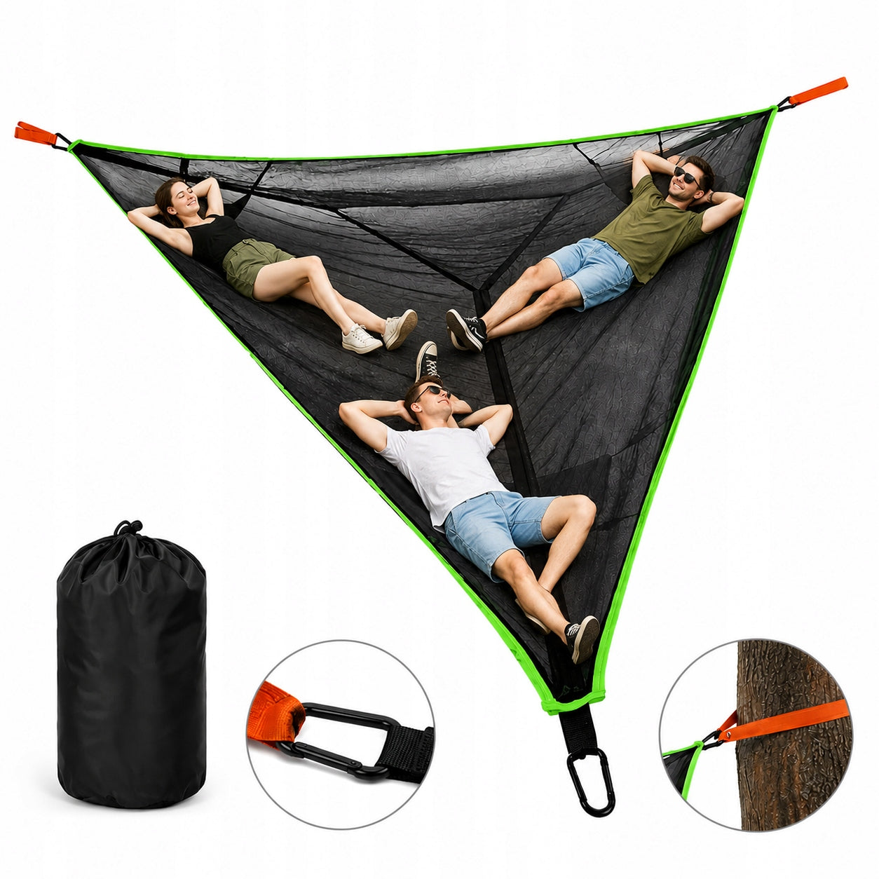 Multiplayer LARGE triangular hammock camping trekking garden BLACK 400x400x400