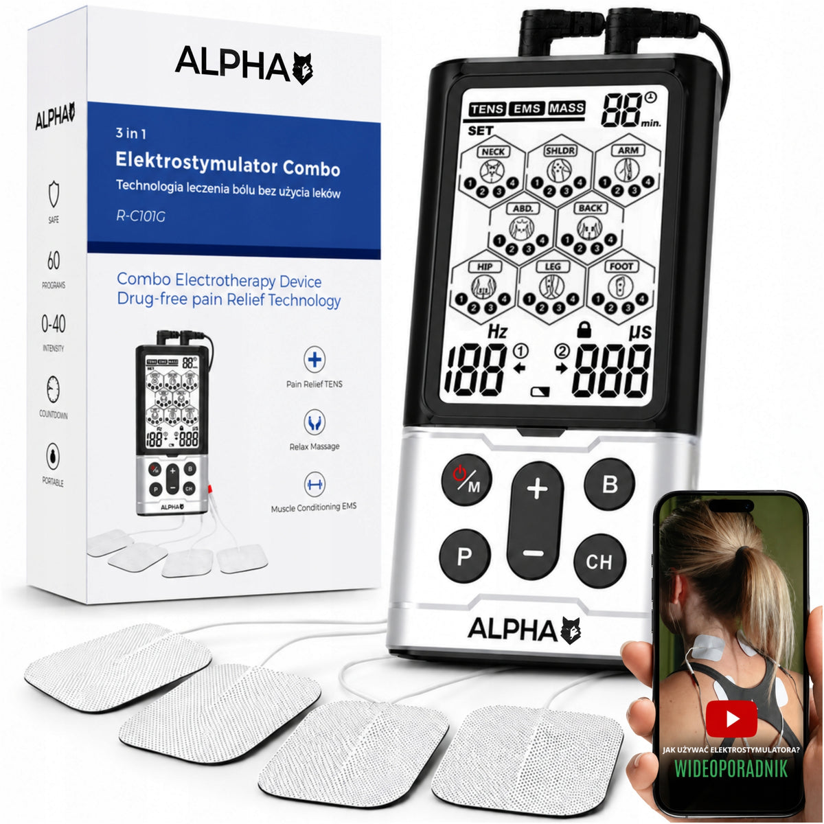 Muscle and nerve electrostimulator TENS EMS MASSAGE 60 programs ALPHA MASSAGER