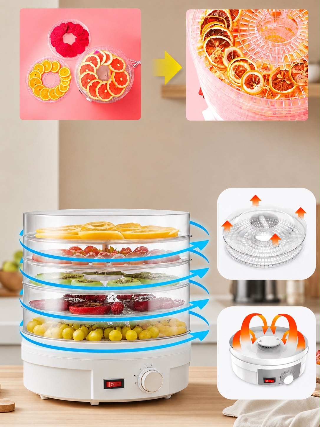 Mushroom and fruit dryer food grade regulation 600w 5 levels Packaging status original