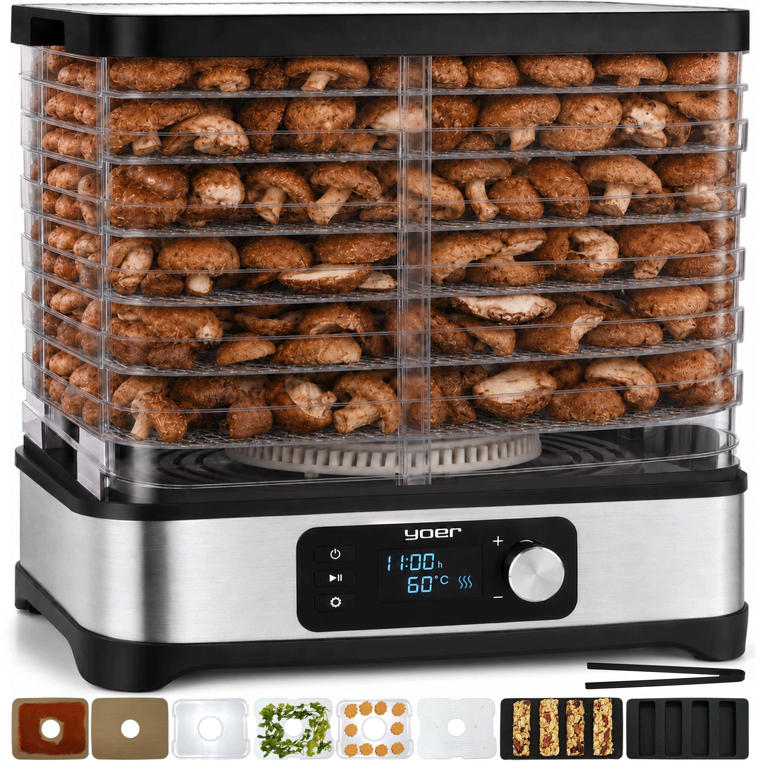 Mushroom dryer Yoer fruit 630W large 15L INOX Timer +Termoobieg +6 sieves