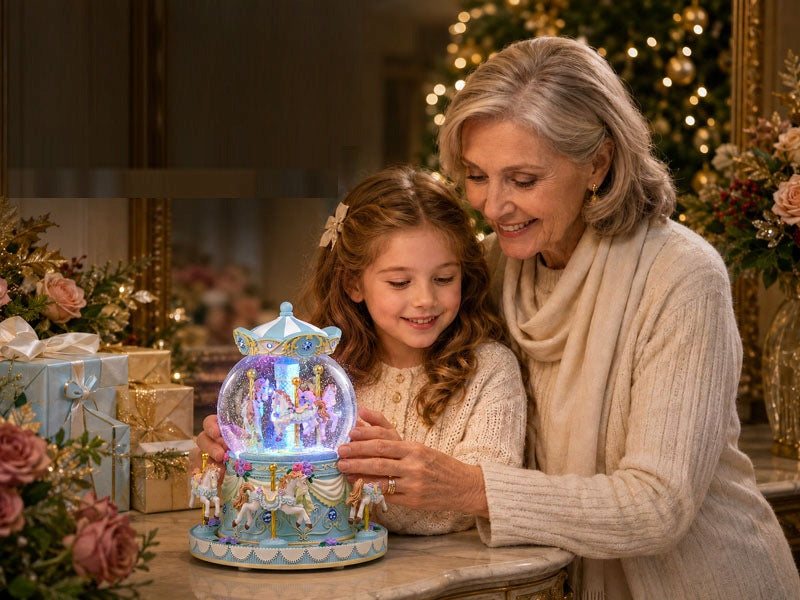 Music Box Snowball Carousel with Horses LED Gift for Girl Brand no brand