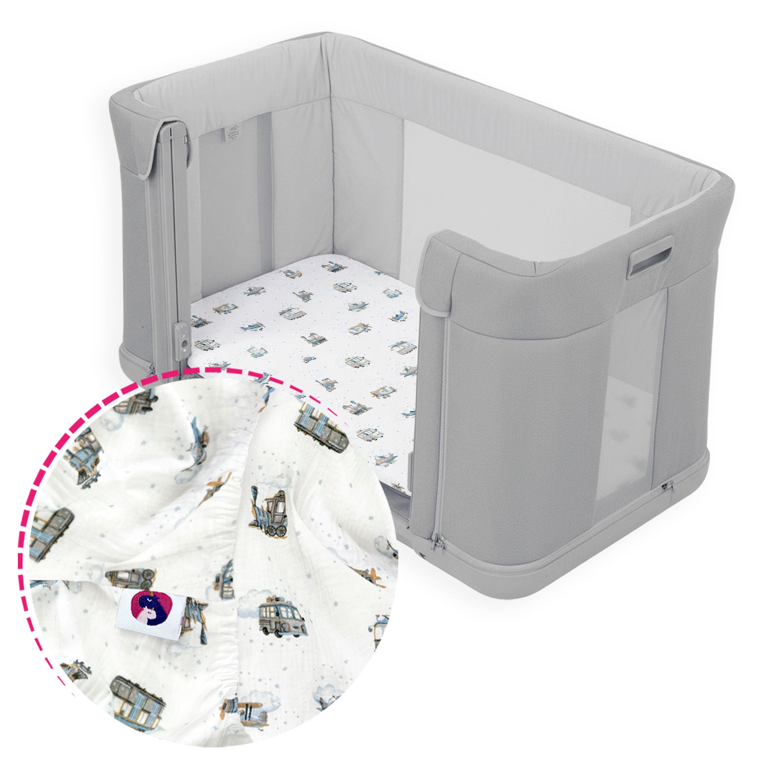 Muslin Sheet for Chicco FOREVER NEXT2ME 110x58 with Eraser Vehicles