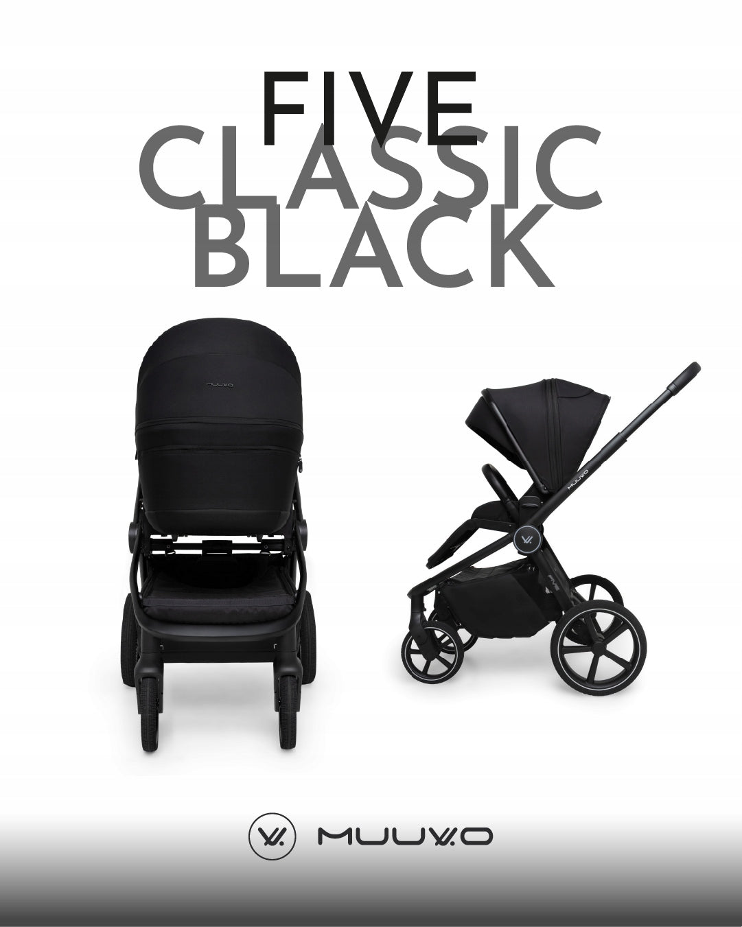 Muuvo FIVE 2-in-1 Stroller Classic Black + Adapters Packaging status original