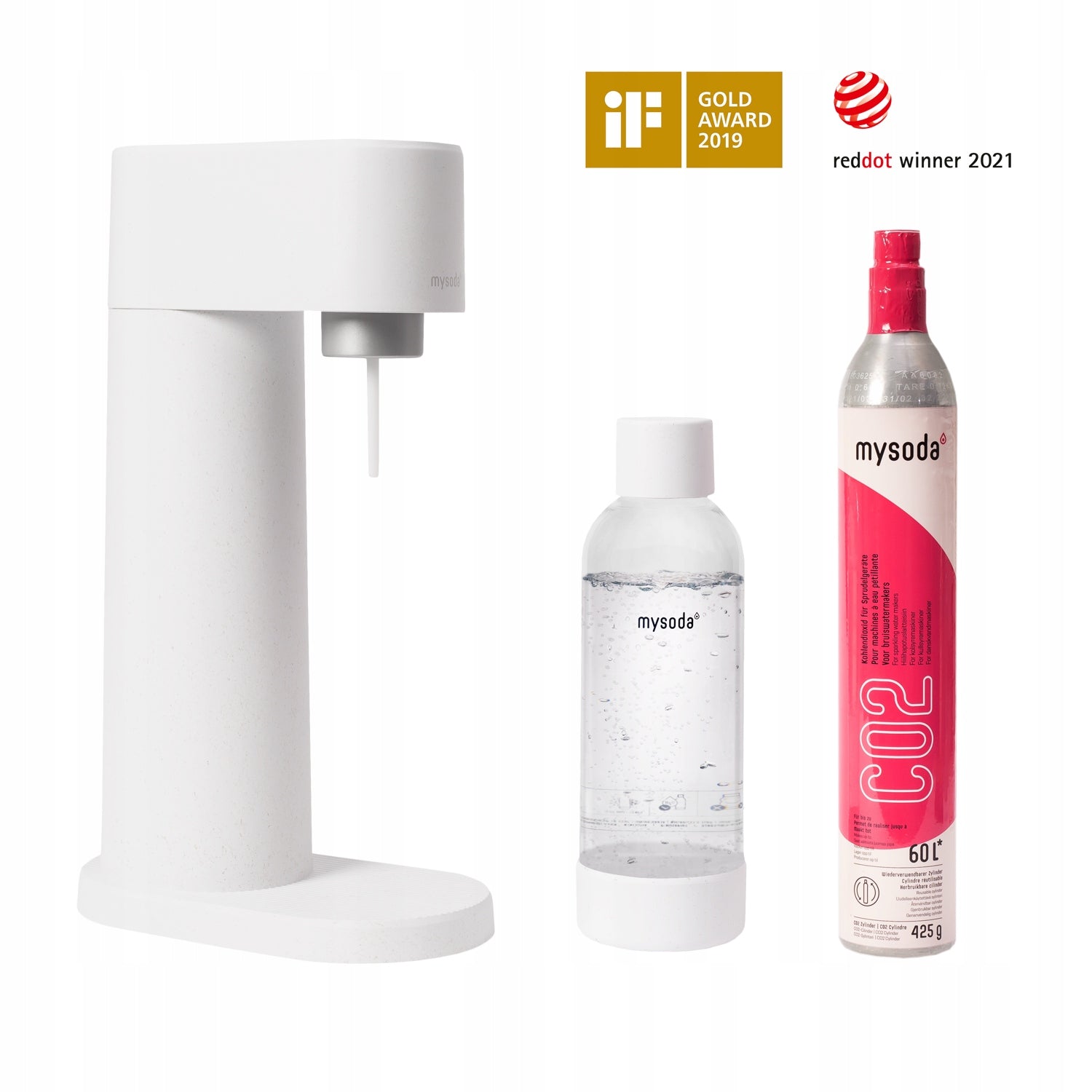 MySoda Woody Water Saturator + 2x SodaTaste Cartridge Bottle 1L White Manufacturer code Woody